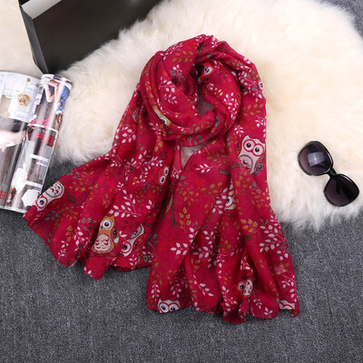 

Gobestart Women Ladies Owl Print Pattern Lace Long Scarf Warm Wrap Shawl