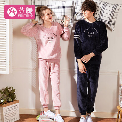 

Fenton coral fleece couple models mens pajamas 2018 autumn&winter new fashion sleeves casual long-sleeved home service L97410452 Baolan XL