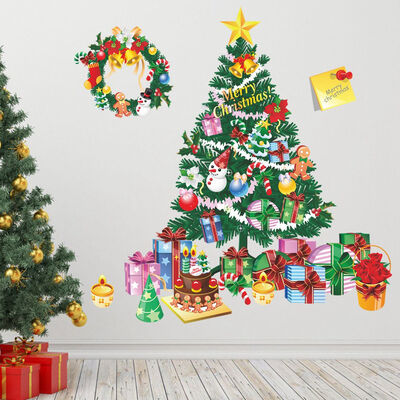 

2Pc Colorful Gift Box Christmas Tree Wall Stickers Window Decals Home Party Decor