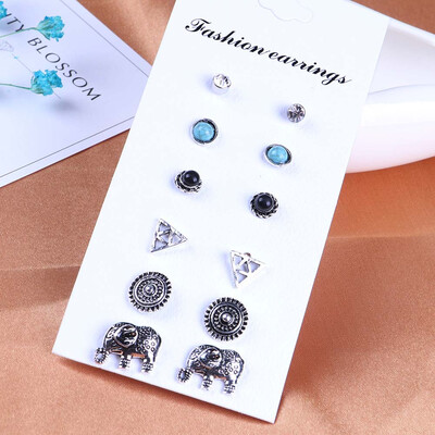

Simple Heart Diamond Turquoise Stud Earrings Set Jewelry Fashion