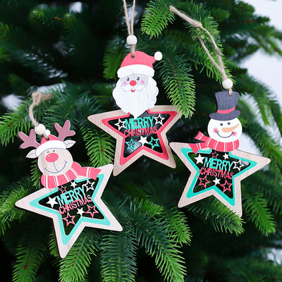

Tailored 3PCS Wooden star pendant Christmas tree decoration accessories hanging pieces