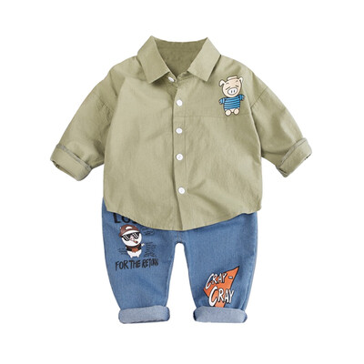 

Autumn Kids Clothes Baby Boys Clothes Casual Long Sleeve Cartoon Pig Print Blouse TopsDenim Pants Trouser Set