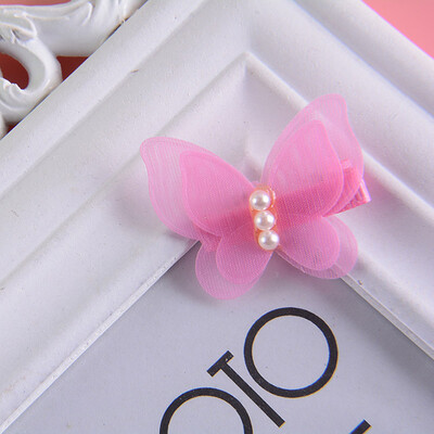 

New Style Korean Version Baby Children Girls Hair Clips Cute Butterfly Shape Princess Pearl Chiffon Bow Hairpin Hair Accessory