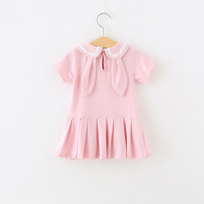 

Children Summer Girls Pleated Doll Collar Short Sleeve Princess Sweet Cotton Rabbit Ears Cute Dress fashion dress