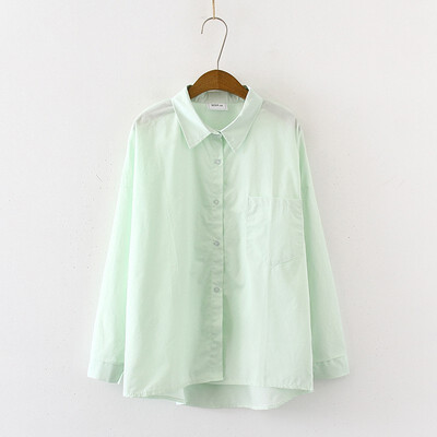 

White Blouse Women Pocket Blouse Casual Long-sleeved Shirt Turn-down Collar Casual Blouses Tops