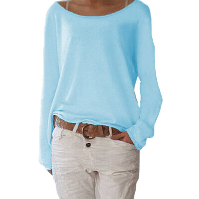 

Solid Color Casual Round Neck Long Sleeve Women Knitted T-shirt Bottoming Top