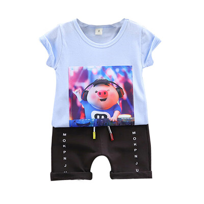 

Baby Boy Sport Sets Animal Piggy DJ Print Short Sleeve Shorts Set Two-piece