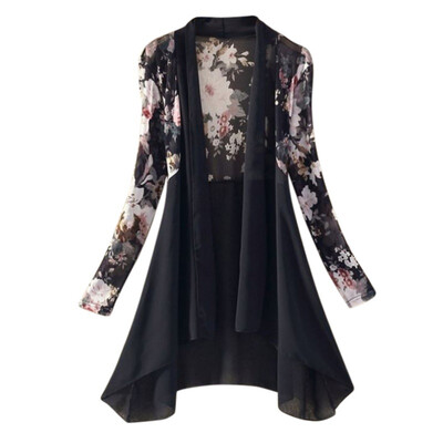 

5 Colors Women Long Chiffon Blouse Shirts Female Cardigan Sunscreen Shirts Floral Printed Ladies Blouses Jackets