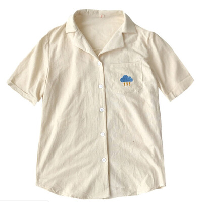 

Korean Embroidery Cotton Shirt 2019 Summer New Fashion Women Blouse Lapel Short Sleeve Casual Tops Ladies Shirt Blusas Feminina