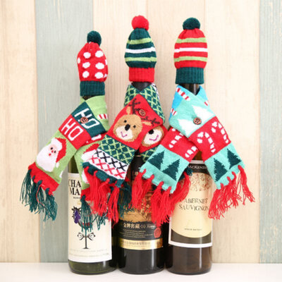 

New Knitting Cover Christmas Decoration Wine Bottle Cover Insulation Christmas Decorations For Home 3 Styles Year Decoration