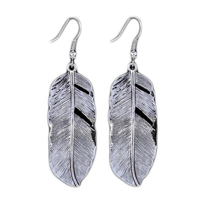

Charm Chic Women Jewelry 1 Pair Vintage Silver Leaf Earrings Fashion Accessories