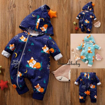 

Hot Baby Newborn Boy Girl Unisex Romper Hooded Jumpsuit Bodysuit Outfits Clothes