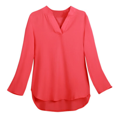 

Women Loose Solid Long Sleeve Chiffon Blouse Plus Size Casual Shirt women V collar Sexy blusas chemise femme Elegant Blouses