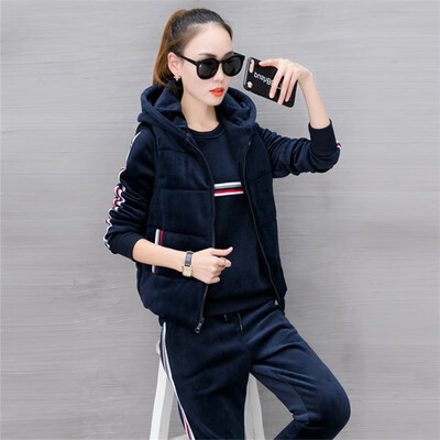 

Golden fleece womens winter 2018 new fashionable dress two-piece plus thick fur vest three-piece autumnwinter