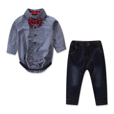 

Newborn Baby Boy Clothes Set Infant Denim Pants Bow Tie Shirt Romper Pants Outfits Set 2019 Autumn Gentleman Baby Clothing