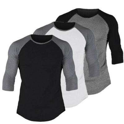 

US Fashion Mens 34 Sleeve Slim Fit Shirt Baseball Casual Sport T-Shirt Tee Top