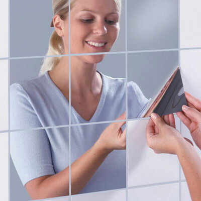 

Gobestart 9 pc Mirror Tile Wall Sticker Square Self Adhesive Room Decor Stick On Art