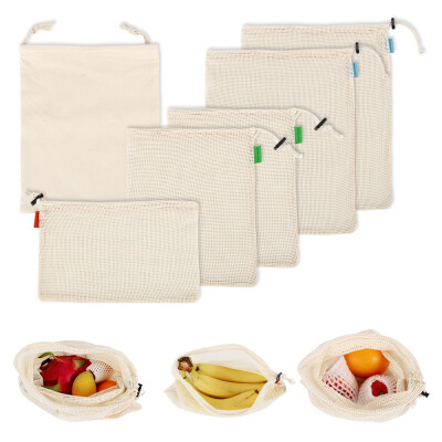 

6pcs Reusable Organic Natural Cotton Mesh Vegetable Grocery Bags for Shopping&Storage SML