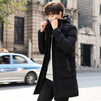 

Mens cotton padded winter new thickened medium long casual cotton padded clothes mens trend slim hooded cotton padded jacket