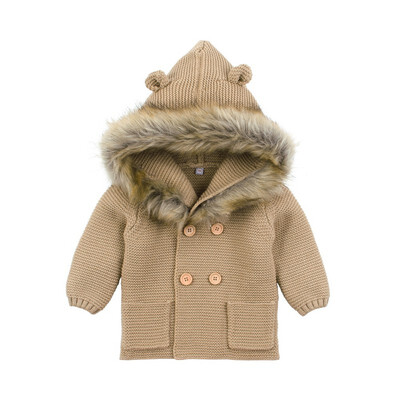 

0-24M Winter Newborn Baby Girl Sweater Clothes Child Fashion Hooded Fur collar Sweater Jacket Cardigan Infant Girl Clothes