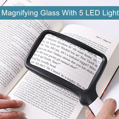 

5 LED Light Flat Sheet Magnifier Book Page Magnifying Glass Reading Aid Foldable Lens