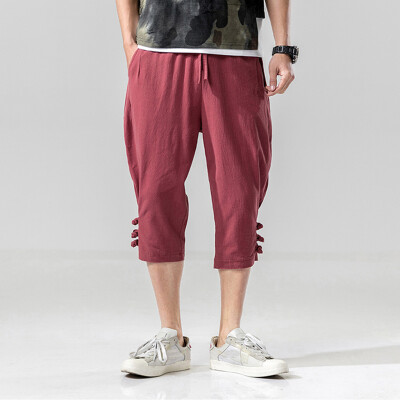 

Tailored Mens Fashion Summer Casual Solid Drawstring Cotton Linen 34 Pants Trousers