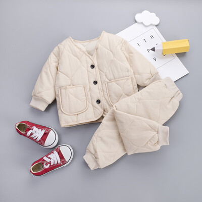 

Kids Clothes Winter Baby Boys Girls Thicken Warm Cotton Outfit Toddler Coat Tops Pants 2Pcs Chilren Clothing Set