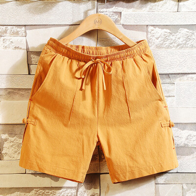 

Gobestart Mens Summer Casual Vintage Cotton Linen Pure Color Comfort Beach Short Pants