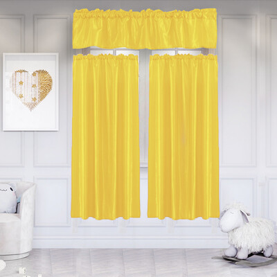 

Gobestart 3Pcs Pure Color Kitchen Home Curtain With Swag Tier Window Curtain Set