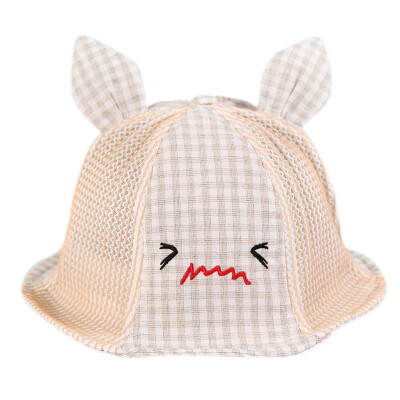 

Summer Kids Mesh Cap Baby Boys Girls Plaid Printed Small Expression Mesh Hats with Ear Design Mesh Caps Sun Headwear