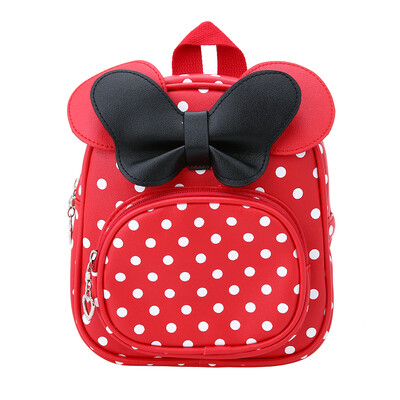 

Kids Girl School Backpack Waterproof PU Cute Backpack Children Kindergarten Primary Schoolbags Cartoon Bow Tie Dots Blue