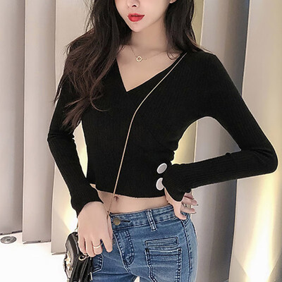 

Sweater Women Autumn Winter Sweaters Solid Slim Long-Sleeved V Collar Slim Bottom Knit Pull Comfortable And Breathable Stylish