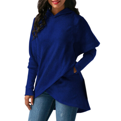 

Women Long Sleeve Hooded Asymmetric Hem Wrap Hoodie Sweatshirt Outwear Tops Pullovers -XL