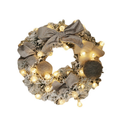 

New Christmas Wreath With LED String Light Bowknot And Plush Balls Decorated Garland For Front Door Window Wall Hanging Decor