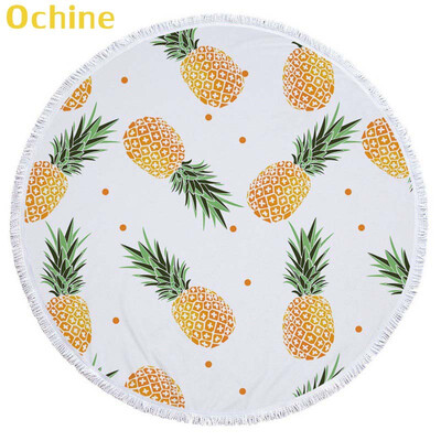

OCHINE 150cm Summer Swimming Bath Towel Pineapple Pattern Round Microfiber Fringed Beach Towel Mat Carpet Blanket Shooting Props