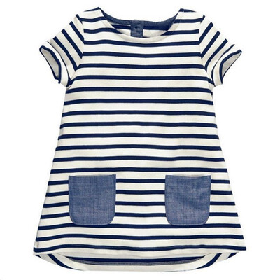 

Summer Hot Selling Baby Girls Casual Dress Infant Kids Short-sleeved Striped Dresses Children Newly Fashion Clothing