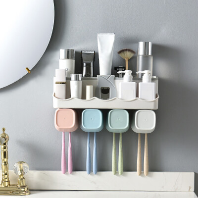 

Toponeto Toothpaste Dispenser Toothbrush Holder No Drill Wall Mount Bathroom Storage Rack