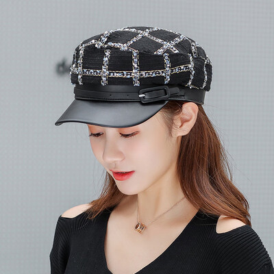 

Korean wave hat womens autumn&winter square color matching cotton linen flat hat Navy Hat fashion casual Joker Cap