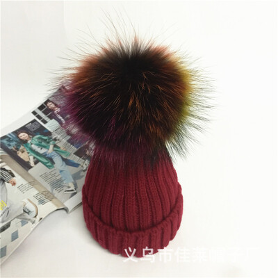 

Ladies autumn&winter personality Korean version of the seven color mule big hair ball warm trend ear-guard knitted hat