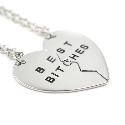 

Fashion Broken Heart Pendants 2 Parts Best Bitches Necklaces Jewelry For Women Best Gift For Friends Gold Sliver