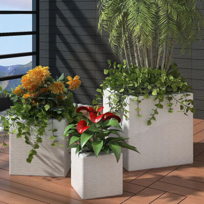 

Garden Square Rattan Planter Set 3 pcs White