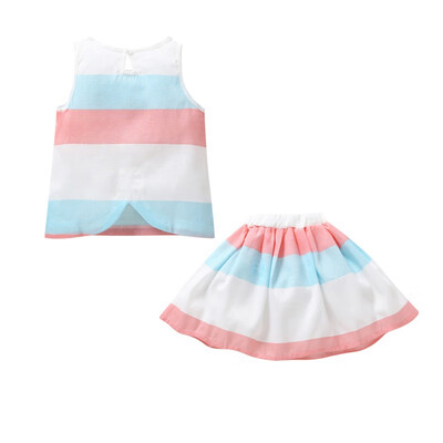 

Summer Fashion Childrens Set Two-Pieces T-Shirt Short Skirt Girls Cute Cotton Striped Sleeveless Top Skirts