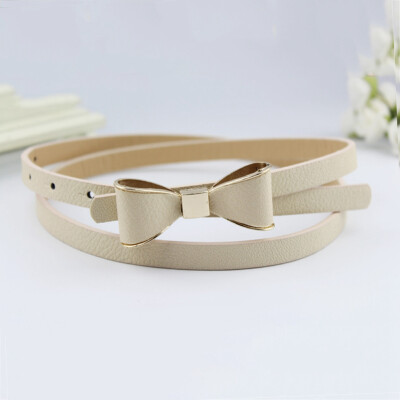 

Girl Ladies Women Fashion Bow Bowknot Skinny Leather Thin Waist Belt Accessories