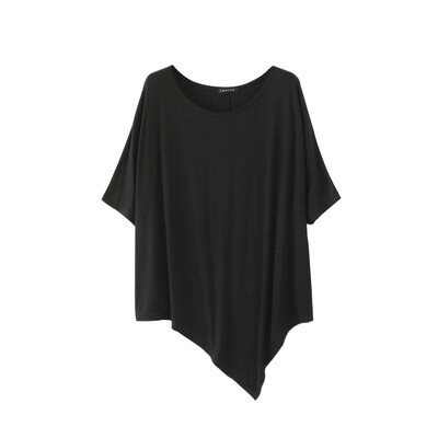 

Womens Solid O Neck Short Sleeve Irregular Modal T-Shirt Loose Summer Irregular Hem T-shirt