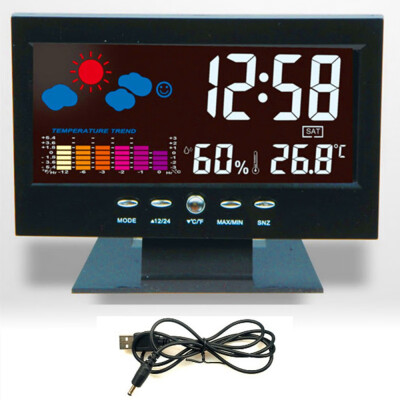 

1pc New Creative Digital Temperature Humidity Meter Clock Thermometer Hygrometer Calendar Temperature Trend Alarm