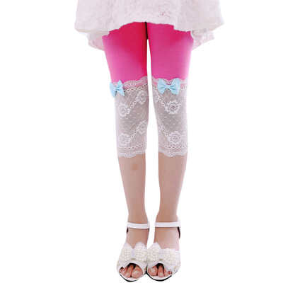 

Fashion Baby Girls Lovely Lace Bowknot Design Calf-Length Pants Cotton Stretch Summer Leggings 2019 New