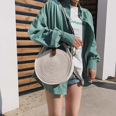 

Tailored Round Straw Bag Beach Bag Sling Fashion Simple Female Bag Casual Woven Bag