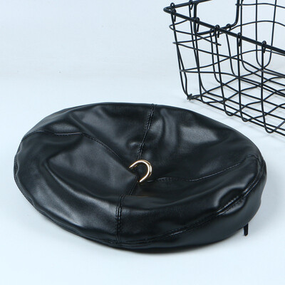 

Metal Button Cap Female Autumn&Winter Beret British Restoration Cortex Octagonal Pumpkin Cap Painter Cap Korean Bud Cap
