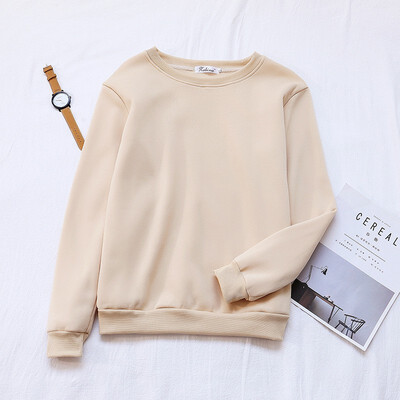 

Korean Style Simple Casual Solid Color Women T-shirt Fashion Trend Round Neck Long-sleeved Thick Top Hot Sale