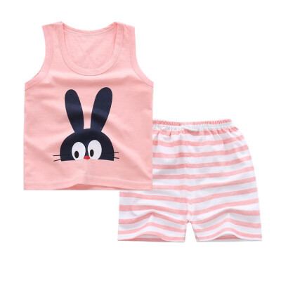 

Childrens Summer Clothing Set Cute Vest Suit Boys And Girls Sleeveless Vest Shorts Suit Cartoon Cotton Suit